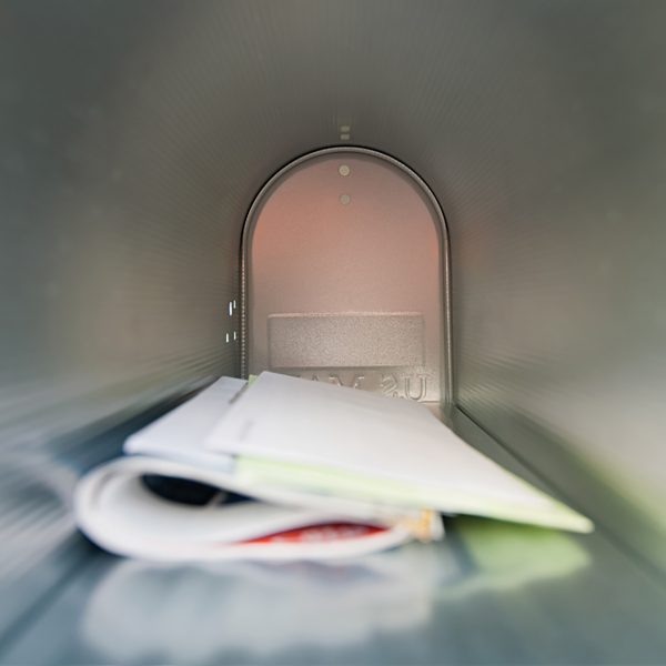 Inside of a mailbox with mail in it